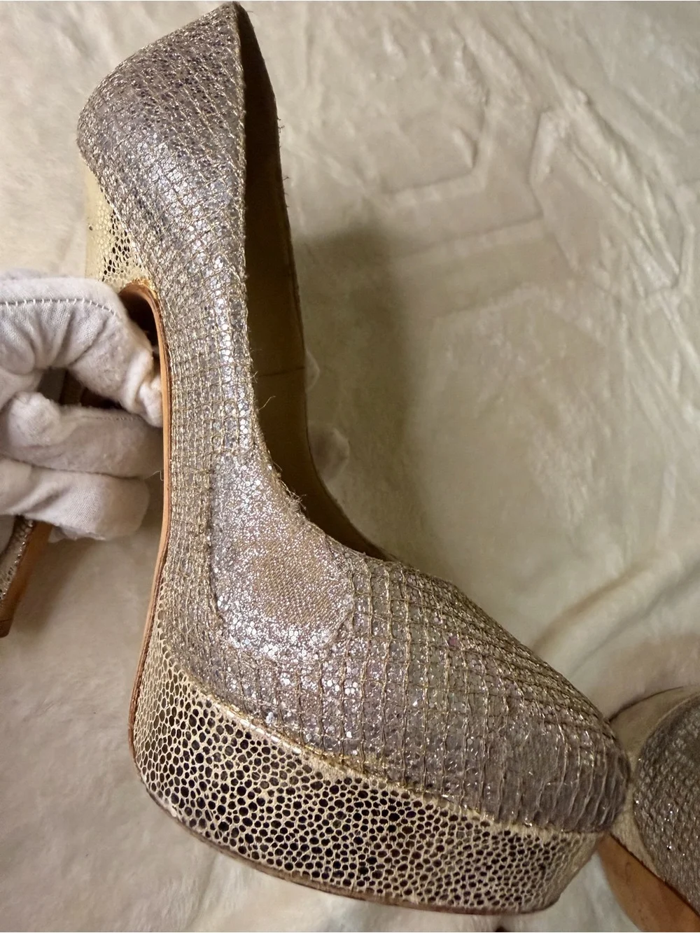 Jimmy Choo Silver Glitter High Heel Pumps